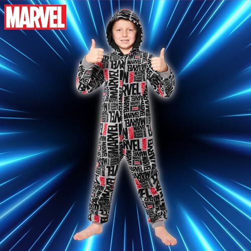 Marvel Pijama Polar para Niños - Mono con Capucha Entero 9 a 15 años Invierno, Disfraz Regalo Chicos, Navidad (Gris AOP, 13-14 años)