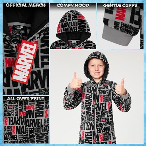 Marvel Pijama Polar para Niños - Mono con Capucha Entero 9 a 15 años Invierno, Disfraz Regalo Chicos, Navidad (Gris AOP, 13-14 años)