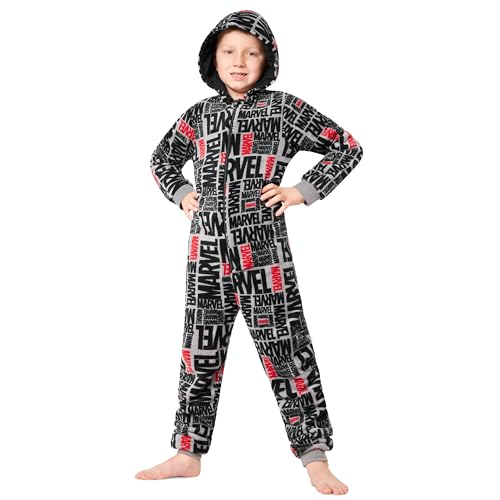 Marvel Pijama Polar para Niños - Mono con Capucha Entero 9 a 15 años Invierno, Disfraz Regalo Chicos, Navidad (Gris AOP, 13-14 años)