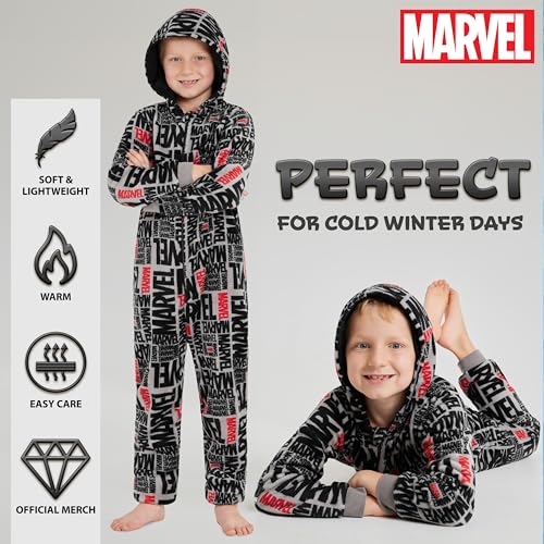 Marvel Pijama Polar para Niños - Mono con Capucha Entero 9 a 15 años Invierno, Disfraz Regalo Chicos, Navidad (Gris AOP, 13-14 años)