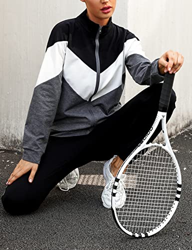 Marvmys Conjunto Chándal Mujer Contraste Conjuntos Deportivo Otoño Invierno Top Manga Larga con Cremallera y Pantalones Deportivos A-Gris Oscuro S