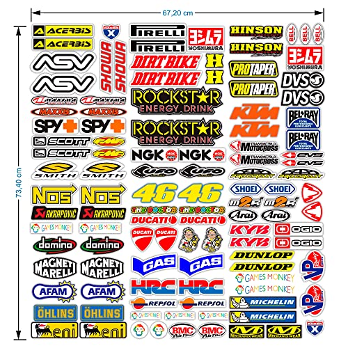 MAS DI VITALE MARIA ditta individual moto pegatinas patrocinador 113 unids pegatina Motocross Gráficos Bicicleta MTB Equipo Scooter Kit Modelo Hacer Vinilo Brillante Famoso Marcas Pack (73x67 cm)