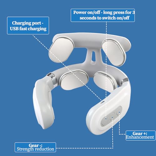 Masajeador de Cuello y Cervicales, Masajeador Electromagnético de Impulsos, Masaje de Cuello Eléctrico Portátil, 8 Modos + 9 niveles de Intensidad, Temperatura Constante, Aliviar el Dolor de Cuello