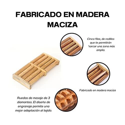 Masajeador de Pies de Madera - Masajeador para Alivio de Fascitis Plantar con Doble Rodillo -Reflexologia Podal Masajes en Piernas o Pies