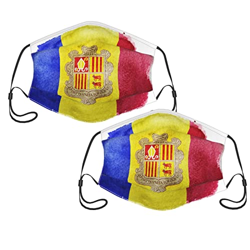 Máscara facial de tela con bandera de Andorra, paquete de 2 unidades, lavable, reutilizable, para mujer y hombre, máscara ajustable con filtro.