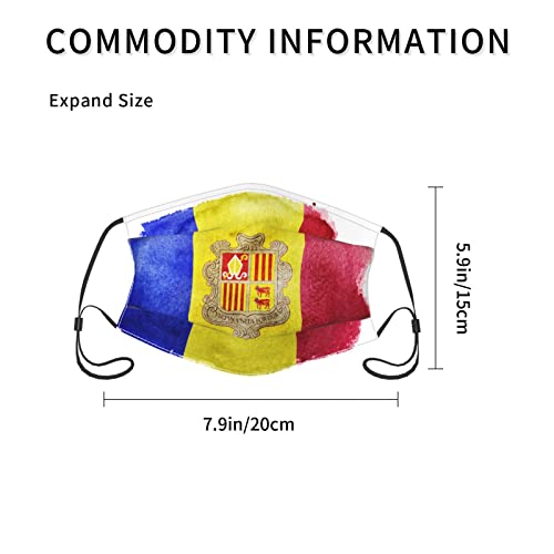 Máscara facial de tela con bandera de Andorra, paquete de 2 unidades, lavable, reutilizable, para mujer y hombre, máscara ajustable con filtro.