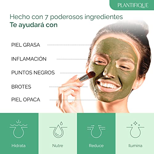 Mascarillas Faciales Coreanas de PLANTIFIQUE- Mascarilla Facial Hidratante Limpiador de Poros - Mascarilla Puntos Negros - Mascarilla Cara Arcilla Verde - Mascarilla Orgánica con Superalimentos 100 ml