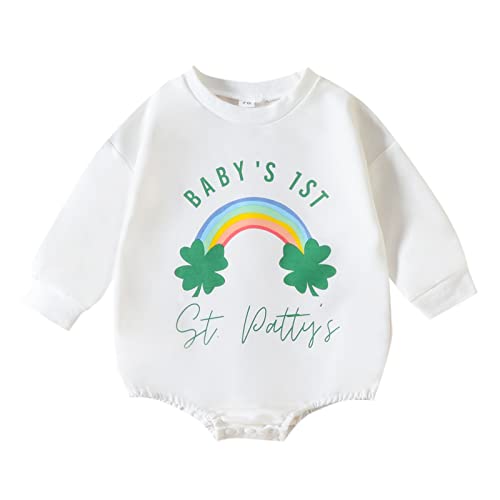 Mashaouyo Infant Boys Girls St. Patric.k's día carta de manga larga impreso suéter mameluco recién nacido sudadera bodys pantalones cortos de baño niña (White, 9-12 months)