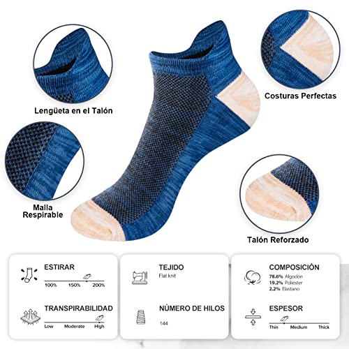 Masswish Calcetines Tobilleros de Verano para Hombre Mujer, 8 Pares, para Deporte, Running, Ciclismo, Trekking, Calcetines de Algodon Respirables, Cómodo y Inodoro(43-46)