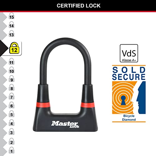 MASTER LOCK 8278EURDPRO Candado U, Llave, Antirrobo Certificado, Electrica, Bicicleta Montaña, Unisex-Adult, Negro, Medium