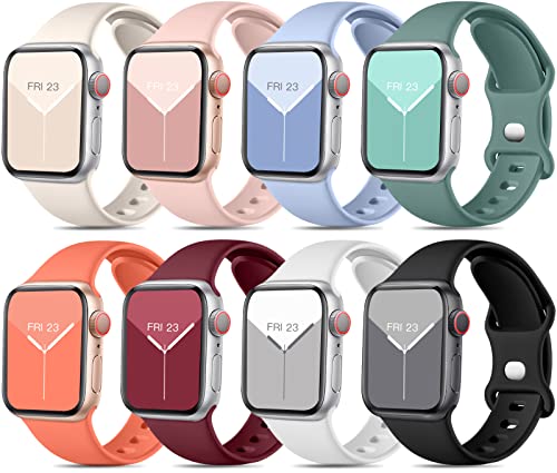 Mastten 8 Pack Correas Compatible con 38mm 40mm 41mm, Banda de Silicona Deportiva Suave para Apple Watch Series 8/7 / iWatch Series 8 7 6 5 4 3 2 1 SE, Color Claro