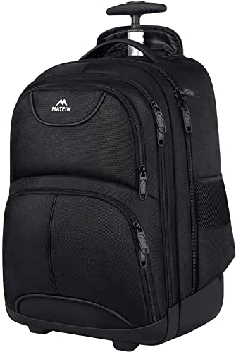 MATEIN Mochila para portátil con Ruedas, Mochila para portátil con Ruedas, Mochila con Ruedas de Viaje Resistente al Agua para Hombres, Compatible para Laptop de 17 Pulgadas, Negro