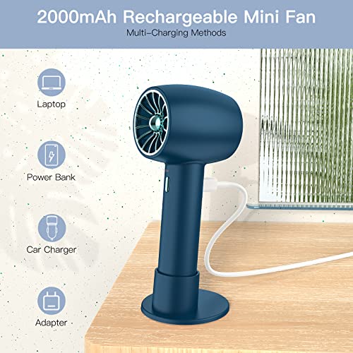 MATEPROX Ventilador de Mano de Mini, Ventilador con Pilas 2000mAH, Mini Ventilador Exterior Carga USB, Ventilador portátil Personal para Oficina, en el hogar, y acampadas al Aire Libre-Azul