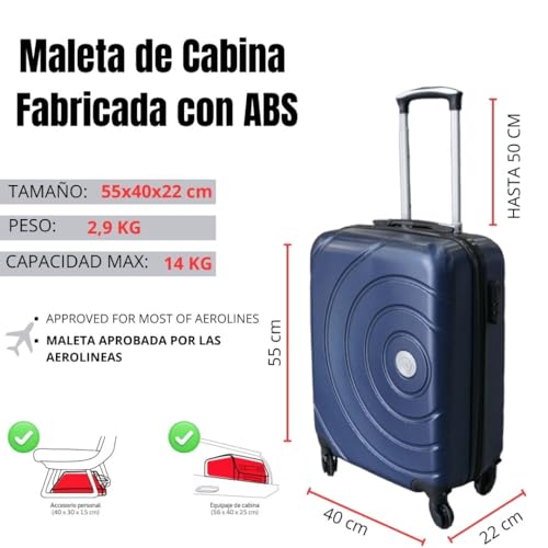 Max Star Maleta de Cabina 55x40x20cm, Rígida, Ruedas Gitarorias 360º, Ligera, Impermeable, Seguridad Numérica, Maleta de Viaje, Resistente, Equipaje de Mano (Azul)