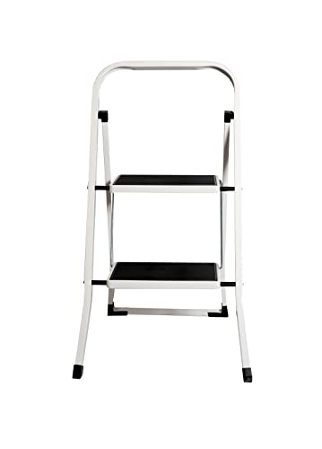 MAXELLPOWER Escalera Plegable DOMESTICA para HOGAR, Acero inoxidable, 2 PELDAÑOS Antideslizante MULTIFUNCION Resistente 52.5x47x82.5CM 4KG (2 PELDAÑOS), Gris.