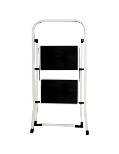 MAXELLPOWER Escalera Plegable DOMESTICA para HOGAR, Acero inoxidable, 2 PELDAÑOS Antideslizante MULTIFUNCION Resistente 52.5x47x82.5CM 4KG (2 PELDAÑOS), Gris.