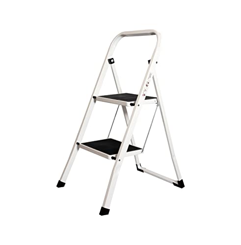 MAXELLPOWER Escalera Plegable DOMESTICA para HOGAR, Acero inoxidable, 2 PELDAÑOS Antideslizante MULTIFUNCION Resistente 52.5x47x82.5CM 4KG (2 PELDAÑOS), Gris.