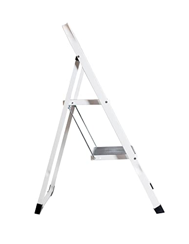 MAXELLPOWER Escalera Plegable DOMESTICA para HOGAR, Acero inoxidable, 2 PELDAÑOS Antideslizante MULTIFUNCION Resistente 52.5x47x82.5CM 4KG (2 PELDAÑOS), Gris.