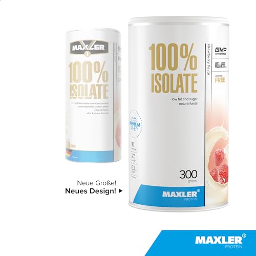 Maxler Polvo de proteína 100% aislada – Aislados de suero de sabor natural de pasto – Proteína de suero aislado bajo en azúcar y delicioso honestamente – Fresa – 300 g