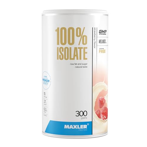 Maxler Polvo de proteína 100% aislada – Aislados de suero de sabor natural de pasto – Proteína de suero aislado bajo en azúcar y delicioso honestamente – Fresa – 300 g