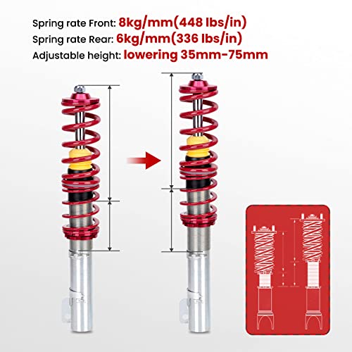 maXpeedingrods 4x Coilover Ajustable, Amortiguador para VW Golf Mk4 para Seat Leon, Suspensión Roscada Regulable en Altura