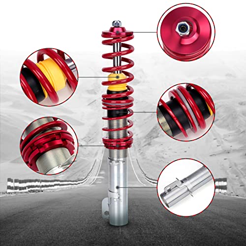 maXpeedingrods 4x Coilover Ajustable, Amortiguador para VW Golf Mk4 para Seat Leon, Suspensión Roscada Regulable en Altura