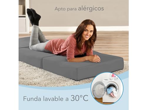 maxVitalis colchón plegable colchón para invitados colchón plegable de 3 piezas espuma extra gruesa (15 cm) lavable disco intervertebral cubo plegable colchón plegable para adultos (Gris, 75x195x15cm)