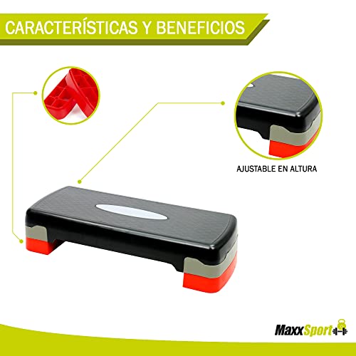 MaxxSport Aerobic Step Fitness 250kg - Stepper de 2 Pasos - Altura Ajustable 10 y 15 cm - 68 cm