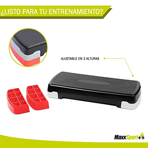 MaxxSport Aerobic Step Fitness 250kg - Stepper de 2 Pasos - Altura Ajustable 10 y 15 cm - 68 cm