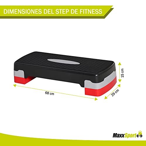 MaxxSport Aerobic Step Fitness 250kg - Stepper de 2 Pasos - Altura Ajustable 10 y 15 cm - 68 cm