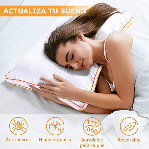 Maxzzz Almohadas Antiácaros Pack 2 Almohadas de Hotel 50x75 cm Almohadas Transpirable Firmeza Baja con Suave Fibra 3D +Fibra de Soporte 7D