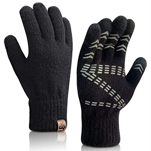 MAYLISACC Guantes Táctiles Mujer de Invierno Cálido con Empuñadura de Goma, Diseño de Pantalla Táctil de dos Dedos, Guante de Lana Mezclada Gruesa y Cálida