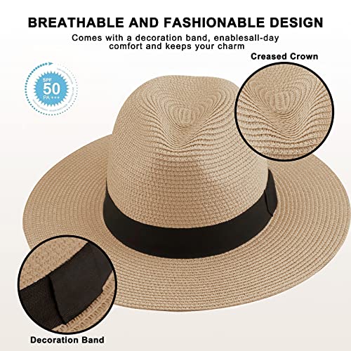 MAYLISACC Sombrero de Panamá Unisex Sombrero de Paja Sombrero de Verano Sombrero de Playa de Fedora para Hombres Mujeres