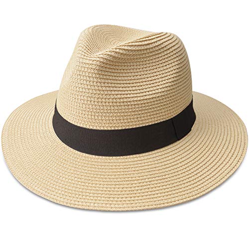 MAYLISACC Sombrero de Panamá Unisex Sombrero de Paja Sombrero de Verano Sombrero de Playa de Fedora para Hombres Mujeres