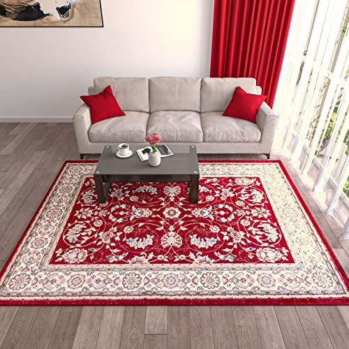 Mazovia Alfombra Oriental - Diseño Oriental de Salón Grande - Pelo Corto - Alfombras de Habitación de Matrimonio, Dormitorio y Comedor - Motivo Oriental - Rojo - 60x100 cm