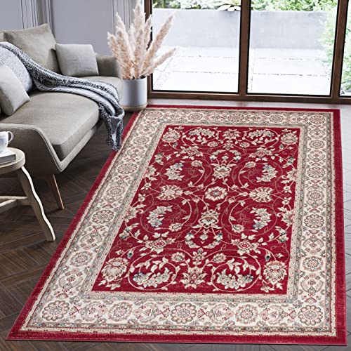 Mazovia Alfombra Oriental - Diseño Oriental de Salón Grande - Pelo Corto - Alfombras de Habitación de Matrimonio, Dormitorio y Comedor - Motivo Oriental - Rojo - 60x100 cm