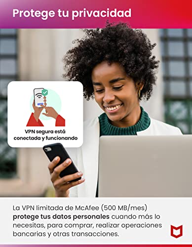 McAfee Total Protection 2023, 10 dispositivos, Software de seguridad en Internet con antivirus, VPN ilimitada, 1 año de suscripción, Tarjeta de clave