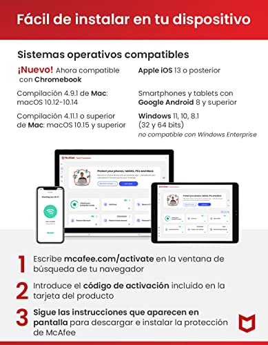 McAfee Total Protection 2023, 3 dispositivos, Software de seguridad en Internet con antivirus, VPN ilimitada, 1 año de suscripción, Tarjeta de clave