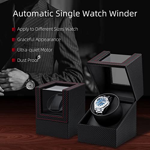 Mcbazel Cargador de Reloj para Relojes automáticos, Caja de Cargador de Reloj de Cuero de PU con patrón de Fibra de Carbono y Enchufe EU - Negro/Rojo