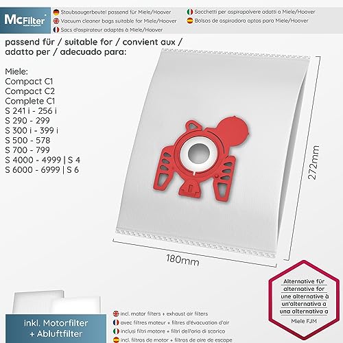 McFilter | 20 bolsas de polvo adecuadas para Miele Compact C2 EcoLine + 2 filtros de protección del motor, tapa robusta, cierre higiénico contra el polvo | Tipo MSM 9