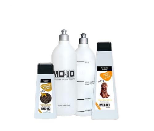 MD-10 COLLECTION Champú + Acondicionador para Perro de Agua + 2 Botellas Mezcladoras (750ml, Marron)