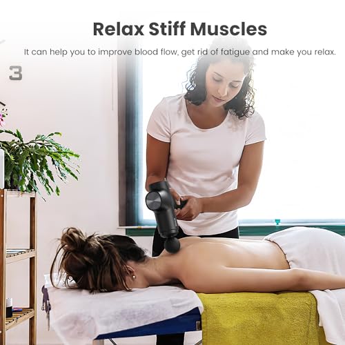 Mebak Chic Pistola de Masaje Muscular Masajeador Tejido Profundo Percusión Silencioso Eléctrico Portátil Massage Gun Dispositivo Profesional con Pantalla LCD 8 Cabezales 5 Velocidades Carga Tipo-C