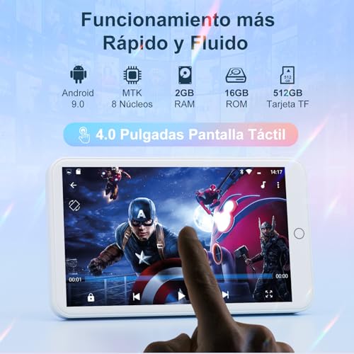 MECHEN Reproductor MP3 WIFI con Bluetooth, 4" Pantalla Táctil Android 9.0 Reproductor MP4 de 8 Núcleos, Soporte Spotify Audible Amazon Music Deezer Google Play Video APP Descargable