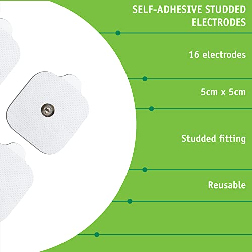 MED-FIT 5x5cm Flexi iSTIM 16 x 3.5mm Stud (tipo snap/boton) TENS Almohadillas autoadhesivas encajan con BEURER, SANITAS y VIRTUALMENTE todas las Maquinas de masaje TENS en Amazon.