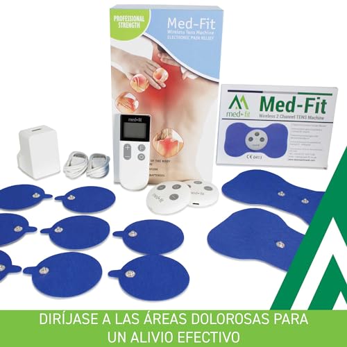 Med-Fit TENS inalámbrico de doble canal Alivio total del dolor corporal: programas integrados para aliviar el dolor, masaje, estrés y relajación Fuerza máxima Totalmente recargable