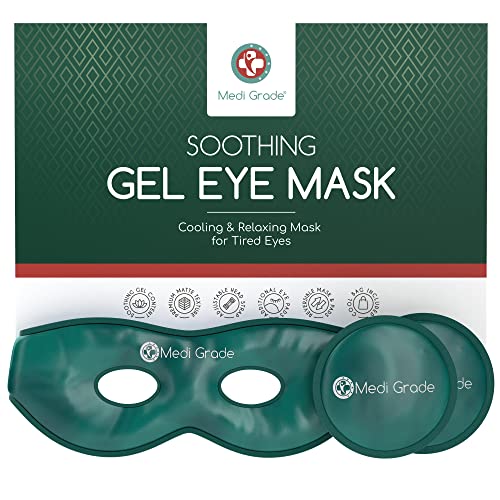 Medi Grade Antifaz de Gel Frío – Máscara de Gel para Ojos Reutilizable, 2x Parches de Ojos para Bolsas y Ojeras, 1x Neceser – Relájate en Casa con Nuestro Antifaz Relajante Reversible y Ajustable