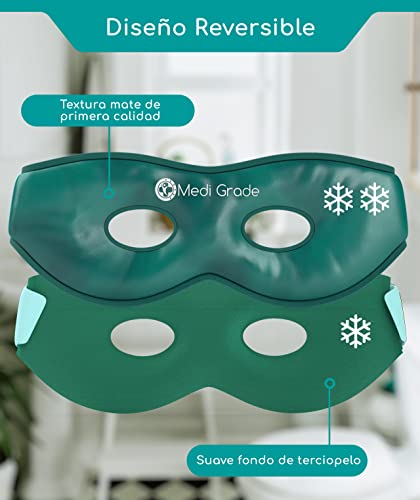 Medi Grade Antifaz de Gel Frío – Máscara de Gel para Ojos Reutilizable, 2x Parches de Ojos para Bolsas y Ojeras, 1x Neceser – Relájate en Casa con Nuestro Antifaz Relajante Reversible y Ajustable