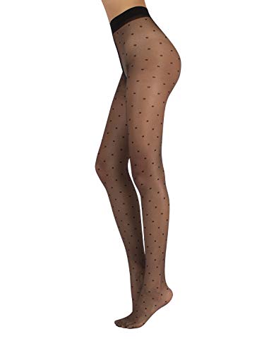 MEDIAS DE LUNARES | PANTY SEMI TRANSPARENTES DE MUJER | 20 DEN | S/M, L/XL | NEGRO | CALCETERÍA ITALIANA | (L/XL)