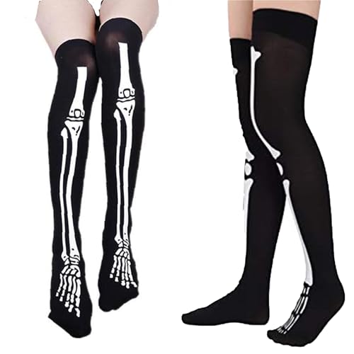 Medias Esqueleto Mujer Niña+Guantes Esqueleto Mujer Niña, Medias y Guantes Catrina, Medias y Guantes Disfraz Esqueleto, Accesorio Halloween, Halloween Skeleton Gloves Stockings Set (NEGRO)