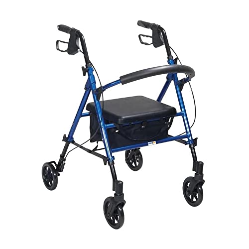 Medidu Andador plegable ligero, incluye bandeja y cesta. Fácil de plegar para colocar en el maletero, para viajar, altura ajustable, azul